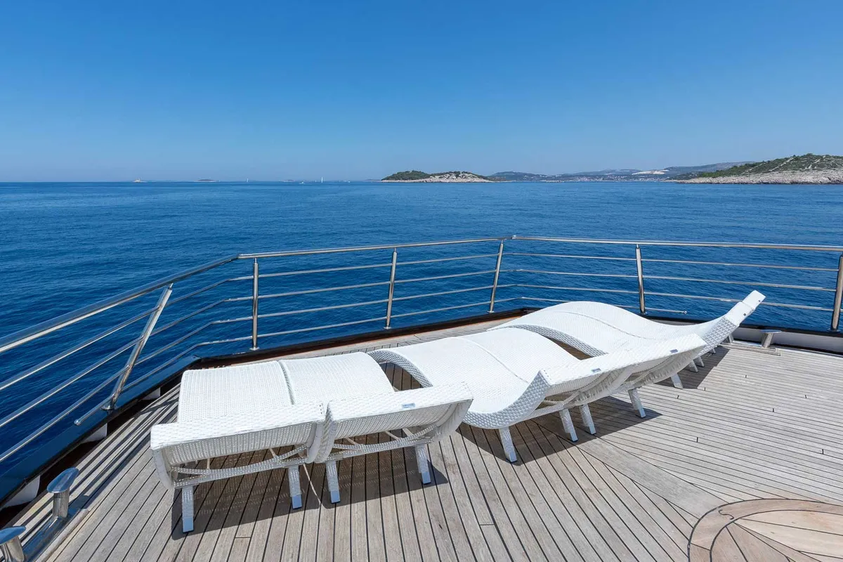 Deck of Premium +, a Gulet Power Catamaran catamaran at Split, Croatia