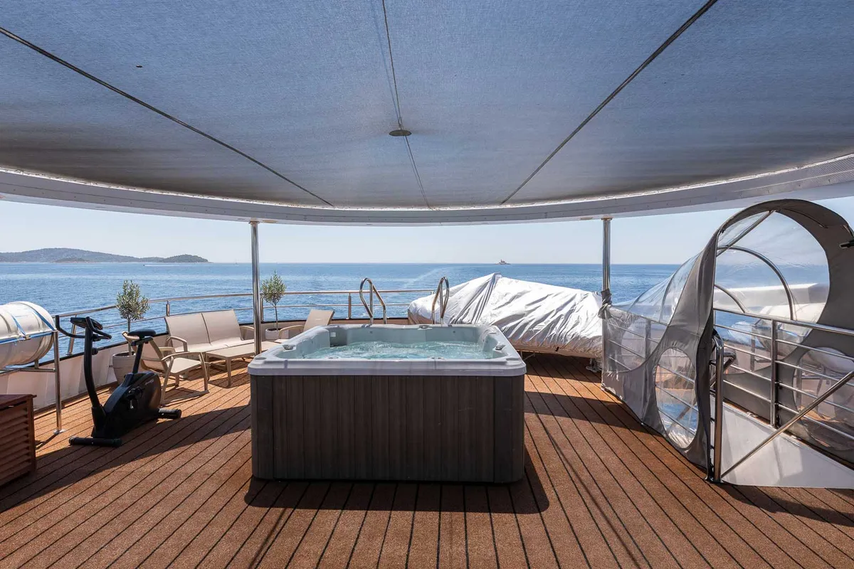 Deck of Premium +, a Gulet Power Catamaran catamaran at Split, Croatia