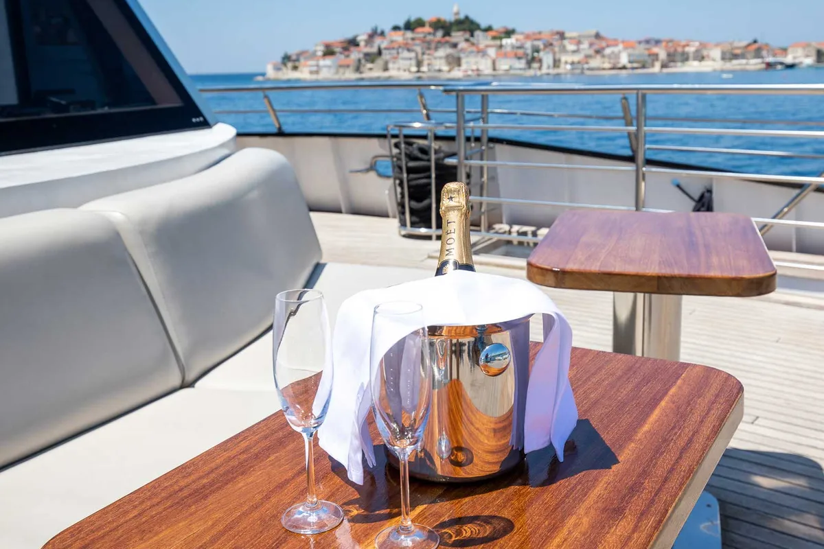 Deck of Premium +, a Gulet Power Catamaran catamaran at Split, Croatia