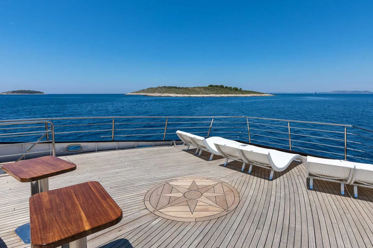 Deck of Premium +, a Gulet Power Catamaran catamaran at Split, Croatia