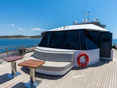 Deck of Premium +, a Gulet Power Catamaran catamaran at Split, Croatia
