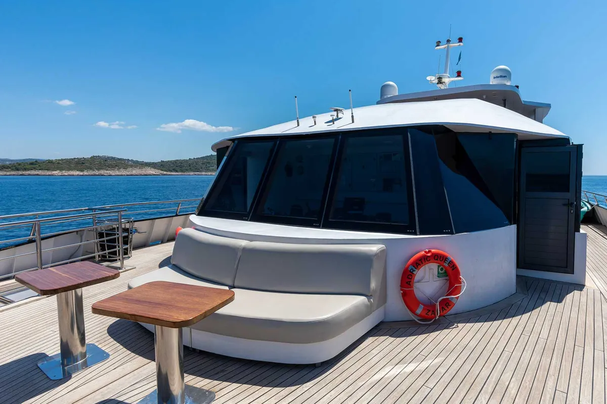 Deck of Premium +, a Gulet Power Catamaran catamaran at Split, Croatia