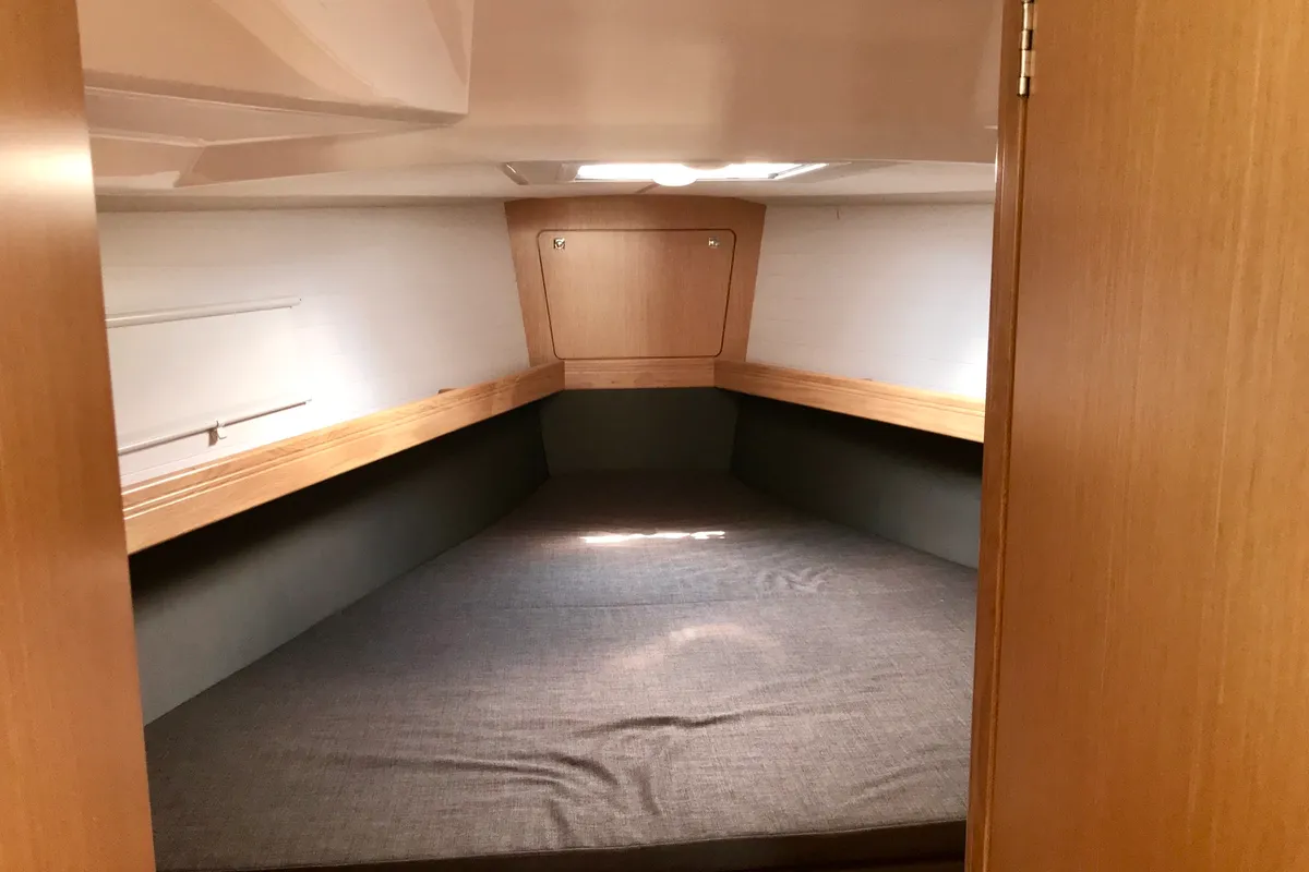 Cabin on Leonidas, a Bavaria Cruiser 41 sailboat at Lavrion, Greece