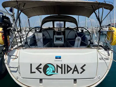Cockpit of Leonidas, a Bavaria Cruiser 41 sailboat at Lavrion, Greece