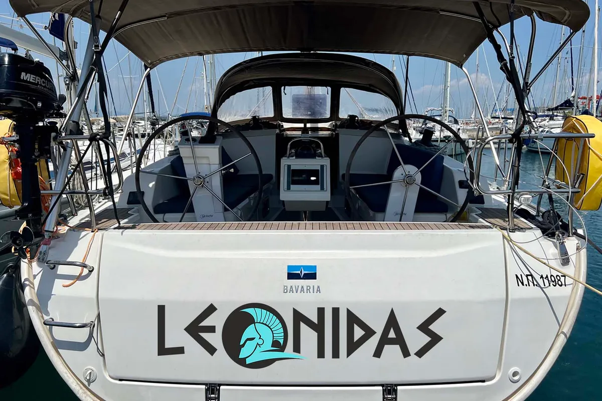 Cockpit of Leonidas, a Bavaria Cruiser 41 sailboat at Lavrion, Greece