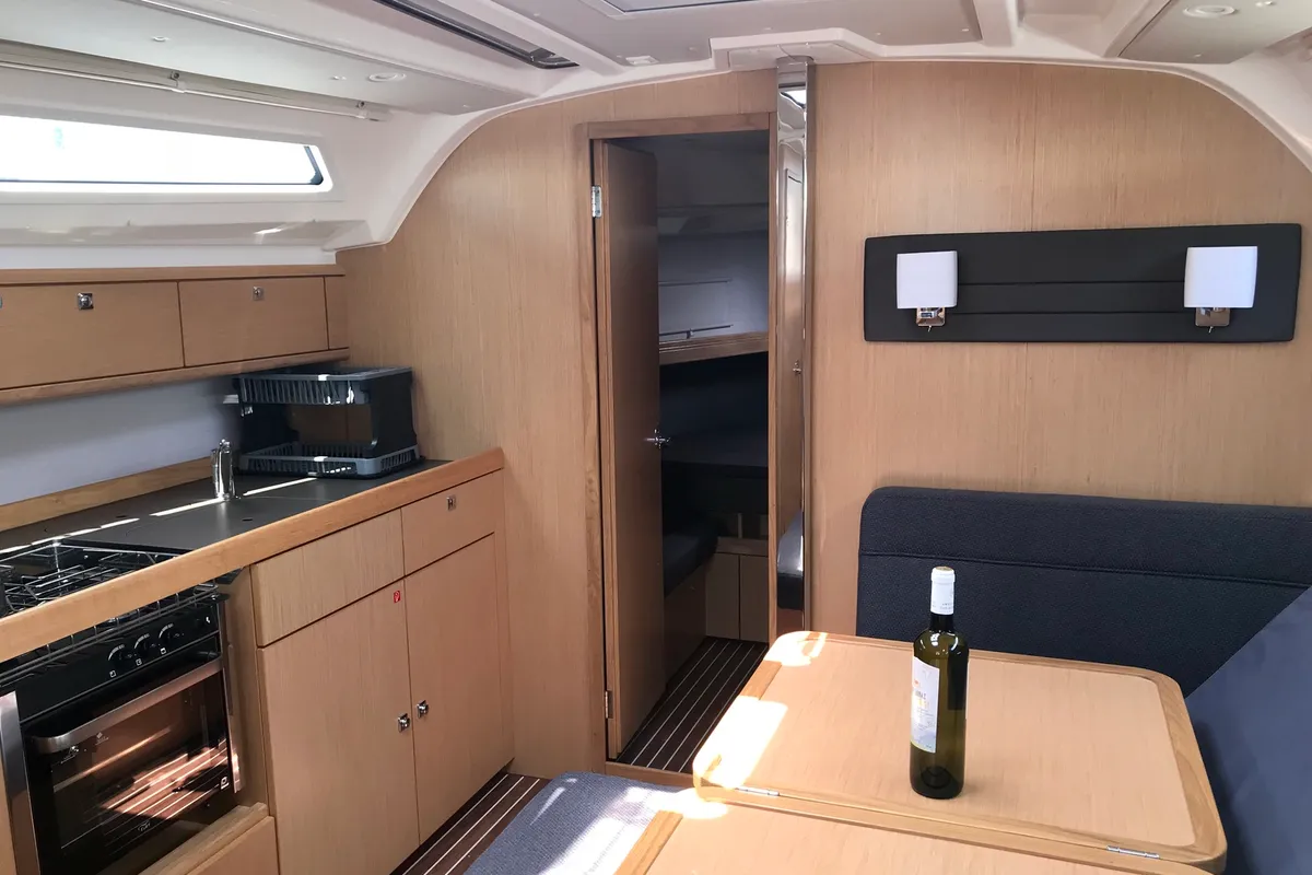 Salon of Leonidas, a Bavaria Cruiser 41 sailboat at Lavrion, Greece
