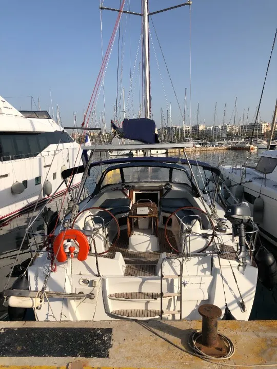 Deck of Christianna 12, a Jeanneau 53 sailboat at Athens, Greece