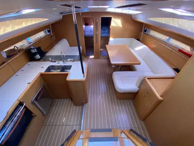 Salon of Christianna 12, a Jeanneau 53 sailboat at Athens, Greece