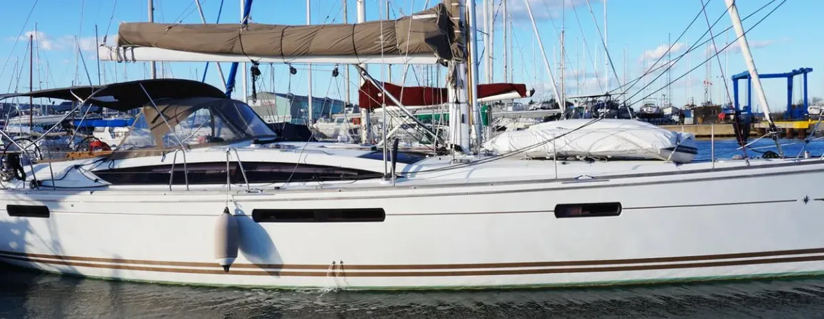 Exterior view of Christianna 12, a Jeanneau 53 sailboat at Athens, Greece