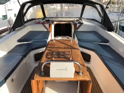 Deck of Christianna 12, a Jeanneau 53 sailboat at Athens, Greece
