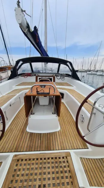Deck of Christianna 12, a Jeanneau 53 sailboat at Athens, Greece