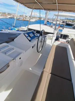 Cockpit of Lluna, a Lagoon 450 catamaran at Sant Antoni de Portmany, Spain