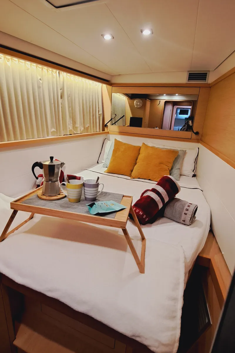 Cabin on Lluna, a Lagoon 450 catamaran at Sant Antoni de Portmany, Spain