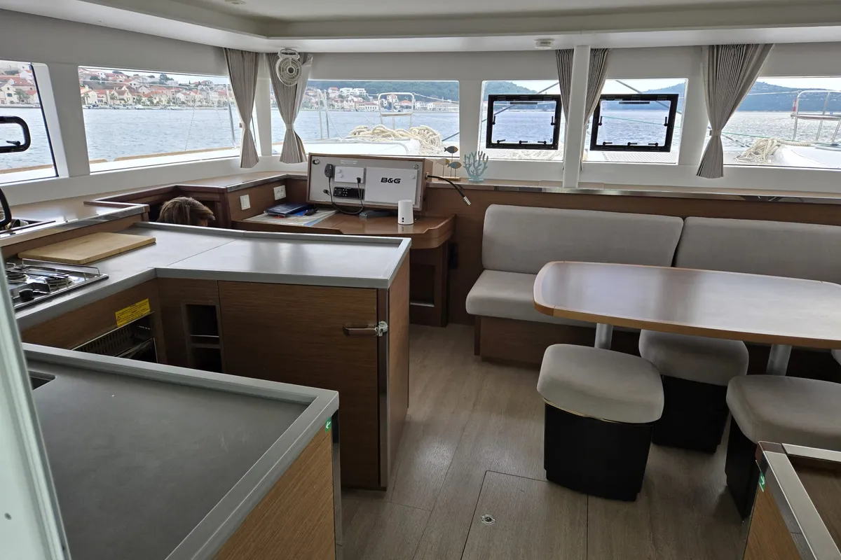 Salon of Elenya, a Lagoon 450 S catamaran at Općina Marina, Croatia