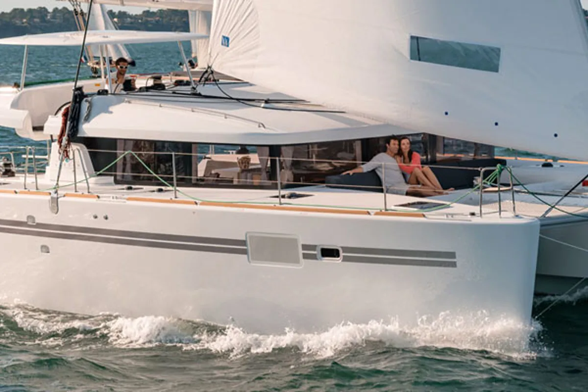 Exterior view of Elenya, a Lagoon 450 S catamaran at Općina Marina, Croatia