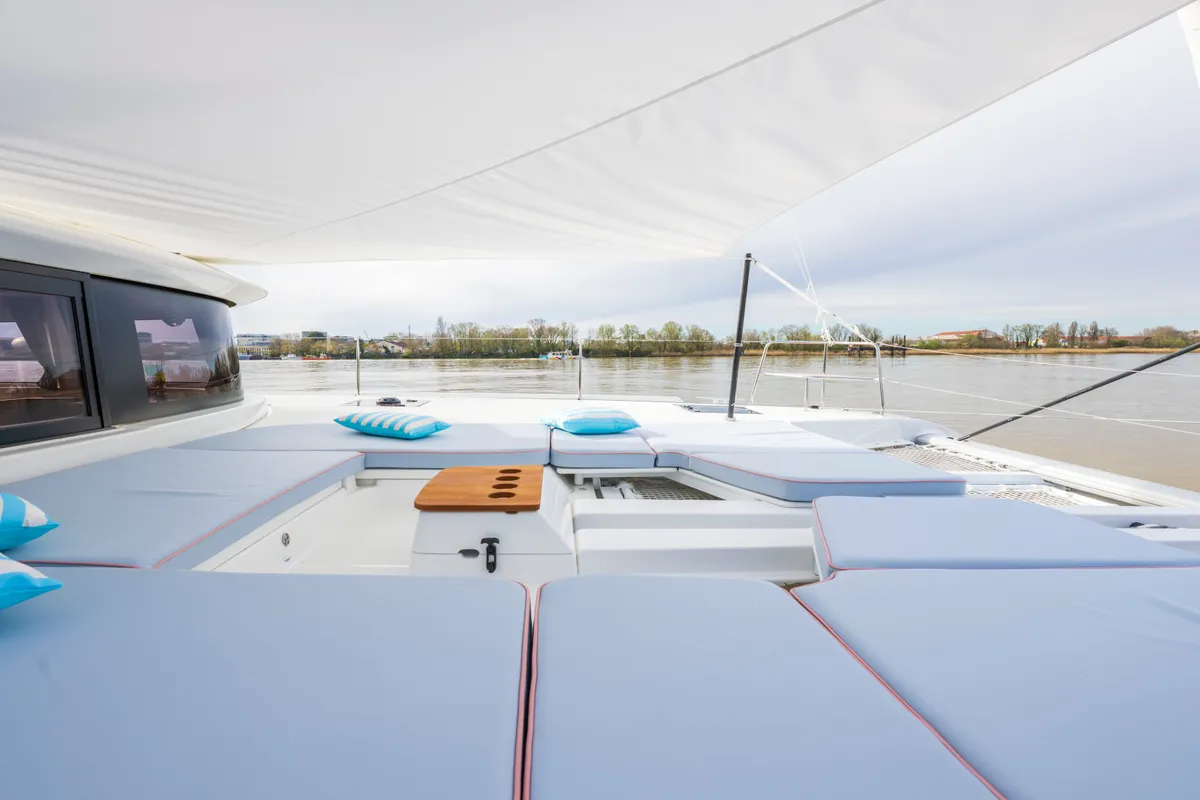 Deck of Lodire, a Lagoon 46 catamaran at Athens, Greece