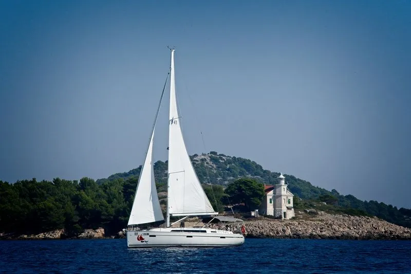 Exterior view of MH 72, a Bavaria Cruiser 41 sailboat at Murter, Croatia