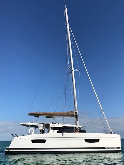 Exterior view of Island Life, a Fountaine Pajot Lucia 40 catamaran at Road Town, British Virgin Islands
