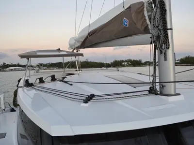 Deck of Island Life, a Fountaine Pajot Lucia 40 catamaran at Road Town, British Virgin Islands