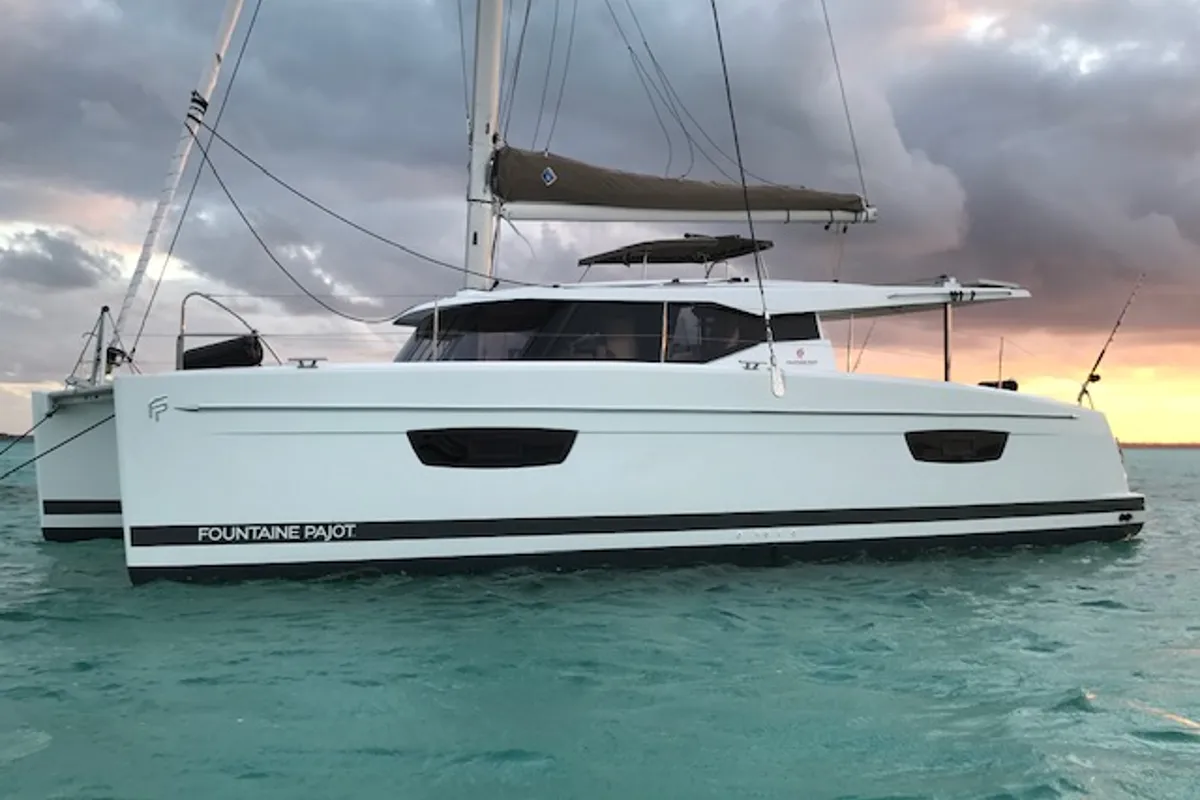 Exterior view of Island Life, a Fountaine Pajot Lucia 40 catamaran at Road Town, British Virgin Islands