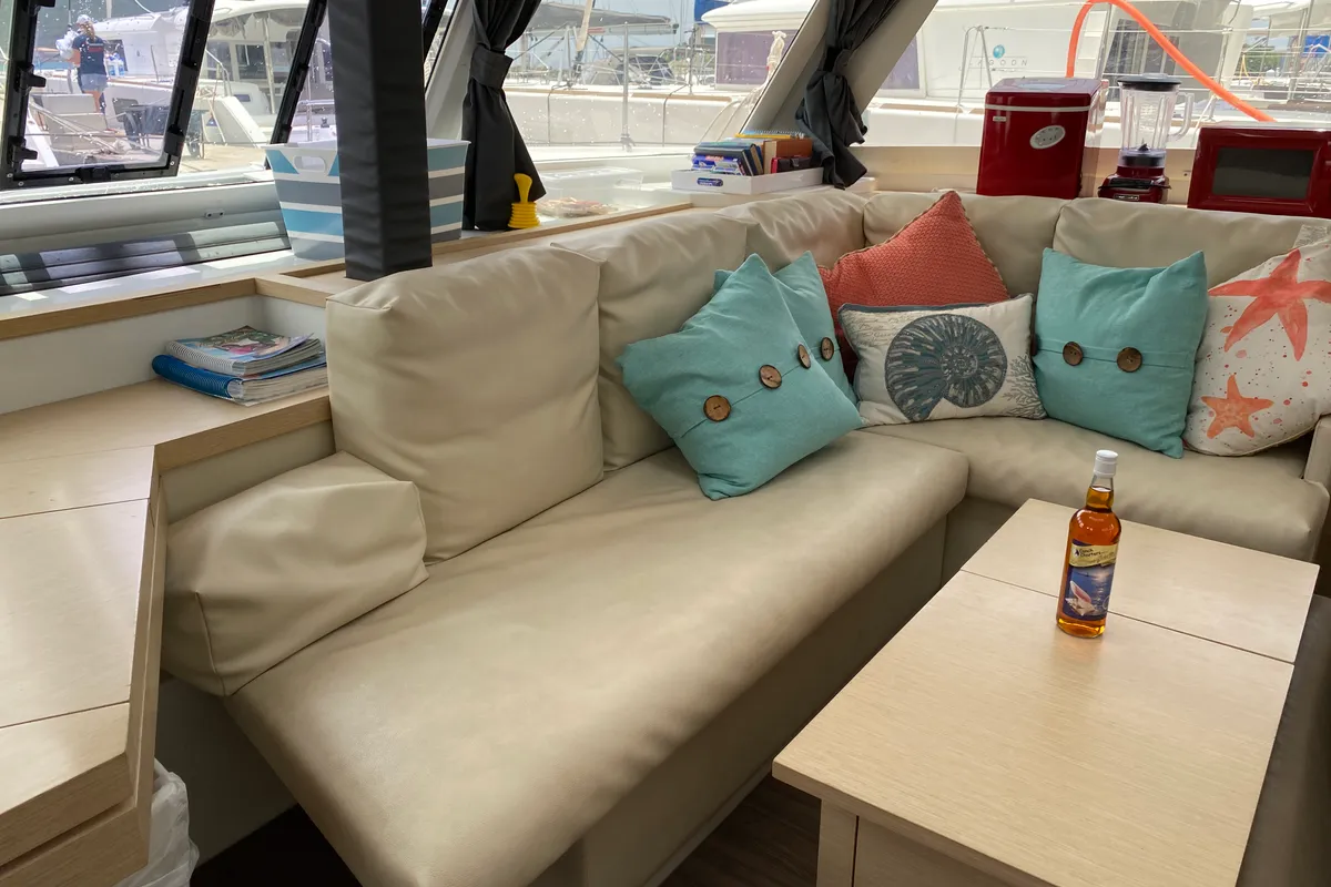 Salon of Island Life, a Fountaine Pajot Lucia 40 catamaran at Road Town, British Virgin Islands