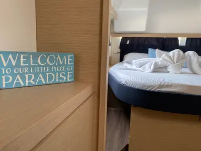 Cabin on Island Life, a Fountaine Pajot Lucia 40 catamaran at Road Town, British Virgin Islands