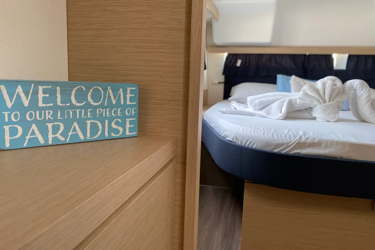 Cabin on Island Life, a Fountaine Pajot Lucia 40 catamaran at Road Town, British Virgin Islands