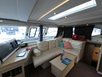 Salon of Island Life, a Fountaine Pajot Lucia 40 catamaran at Road Town, British Virgin Islands