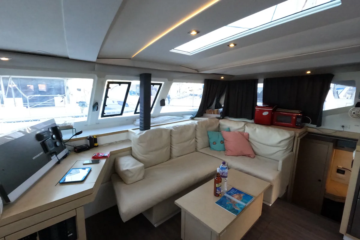 Salon of Island Life, a Fountaine Pajot Lucia 40 catamaran at Road Town, British Virgin Islands