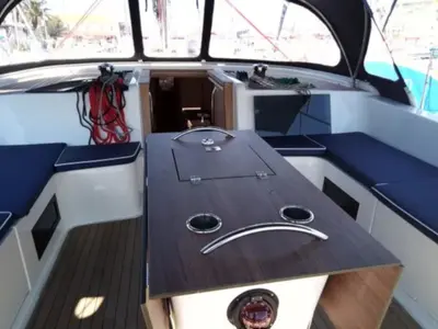 Cockpit of STYRIA, a D&D Kufner 50 sailboat at Punat, Croatia