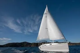 Exterior view of Patroklos, a Bavaria Cruiser 45 sailboat at Municipal Unit of Lefkada, Greece