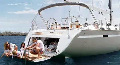 Deck of Patroklos, a Bavaria Cruiser 45 sailboat at Municipal Unit of Lefkada, Greece