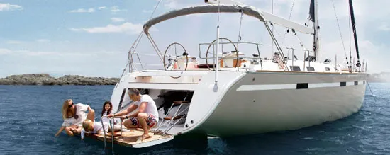 Deck of Patroklos, a Bavaria Cruiser 45 sailboat at Municipal Unit of Lefkada, Greece