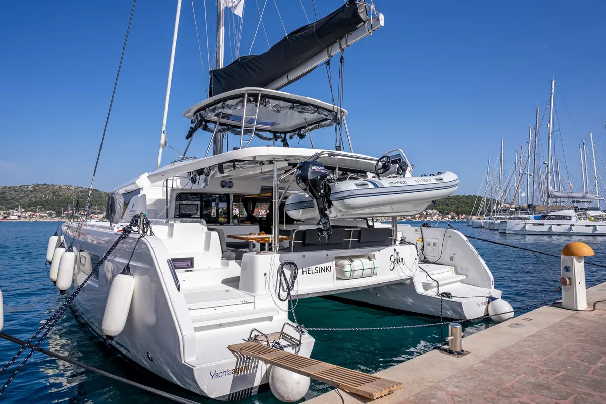 Exterior view of Sofia, a Lagoon 46 catamaran at Općina Rogoznica, Croatia