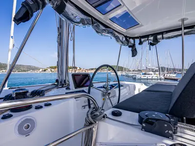 Cockpit of Sofia, a Lagoon 46 catamaran at Općina Rogoznica, Croatia