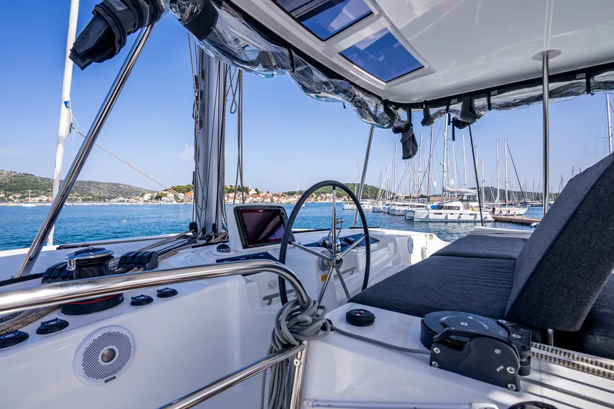 Cockpit of Sofia, a Lagoon 46 catamaran at Općina Rogoznica, Croatia
