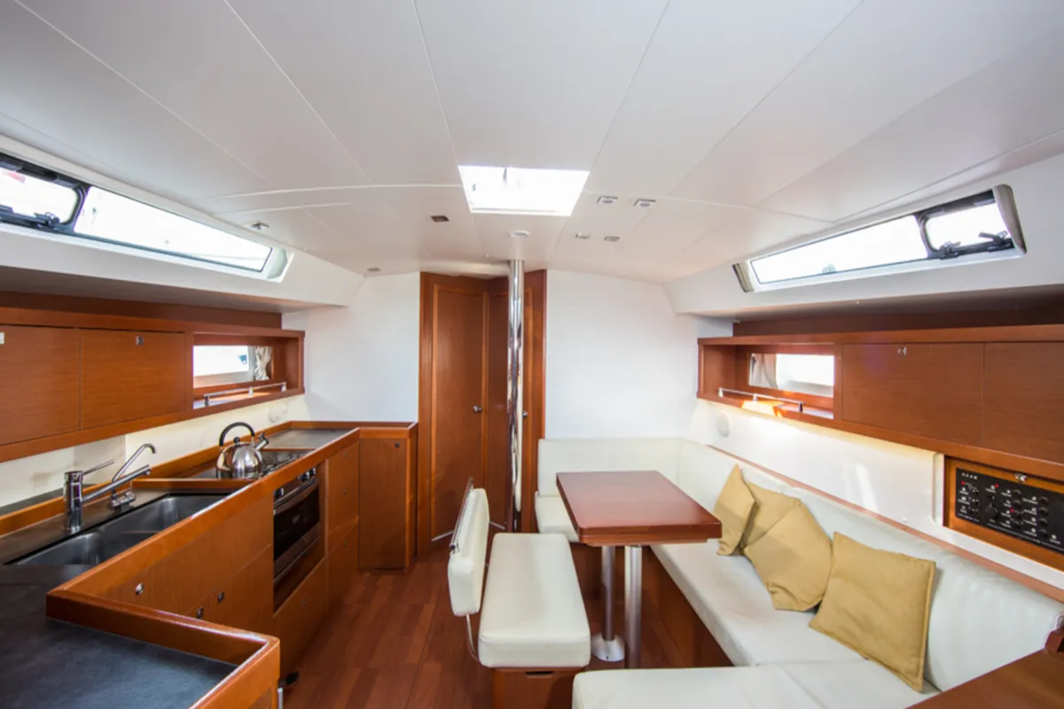 Salon of DAEDALUS, a Beneteau Oceanis 45 sailboat at Municipal Unit of Lefkada, Greece