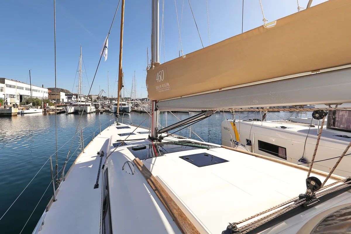 Deck of Siri, a Dufour 460 GL sailboat at Grad Vodice, Croatia