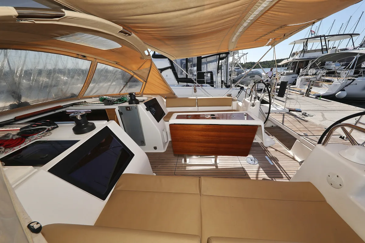 Deck of Siri, a Dufour 460 GL sailboat at Grad Vodice, Croatia