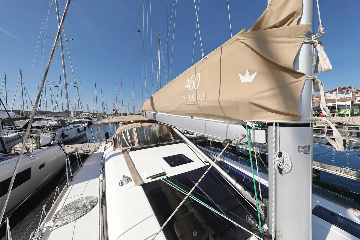 Deck of Siri, a Dufour 460 GL sailboat at Grad Vodice, Croatia