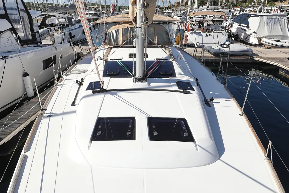 Deck of Siri, a Dufour 460 GL sailboat at Grad Vodice, Croatia