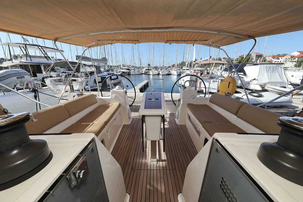 Cockpit of Siri, a Dufour 460 GL sailboat at Grad Vodice, Croatia