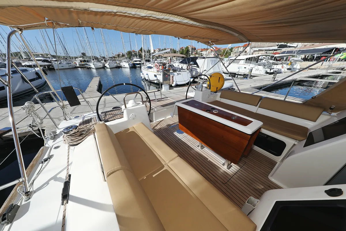 Deck of Siri, a Dufour 460 GL sailboat at Grad Vodice, Croatia