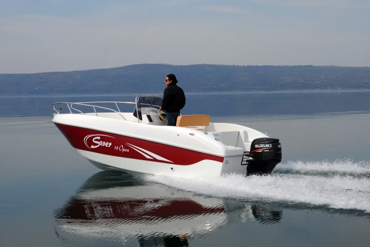 Exterior view of Saver 19, a Saver 19 motorboat at Syracuse, Italy