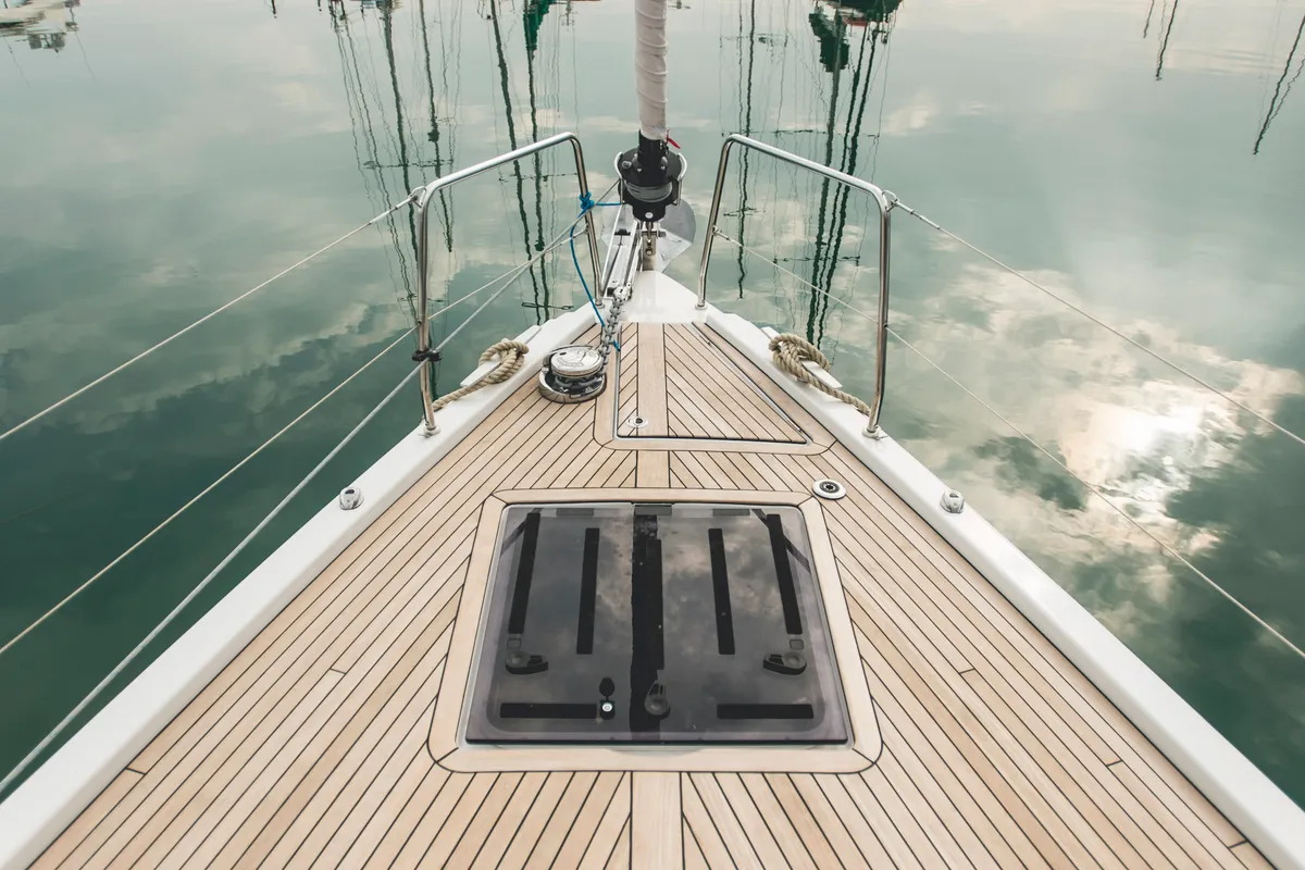 Deck of Aphros, a Beneteau Oceanis 51.1 sailboat at Salerno, Italy