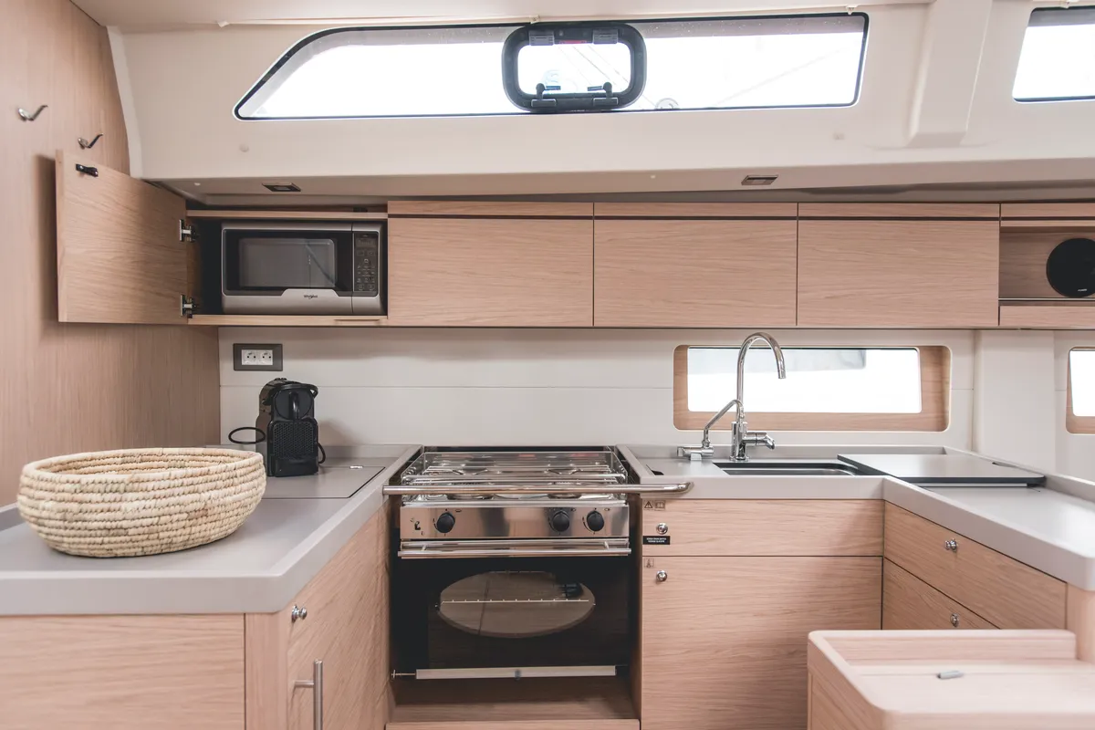 Galley of Aphros, a Beneteau Oceanis 51.1 sailboat at Salerno, Italy