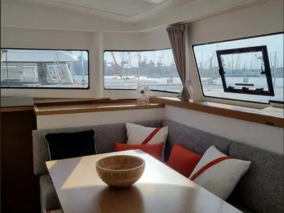 Salon of Alpamapa, a Excess 11 catamaran at Toulon, France