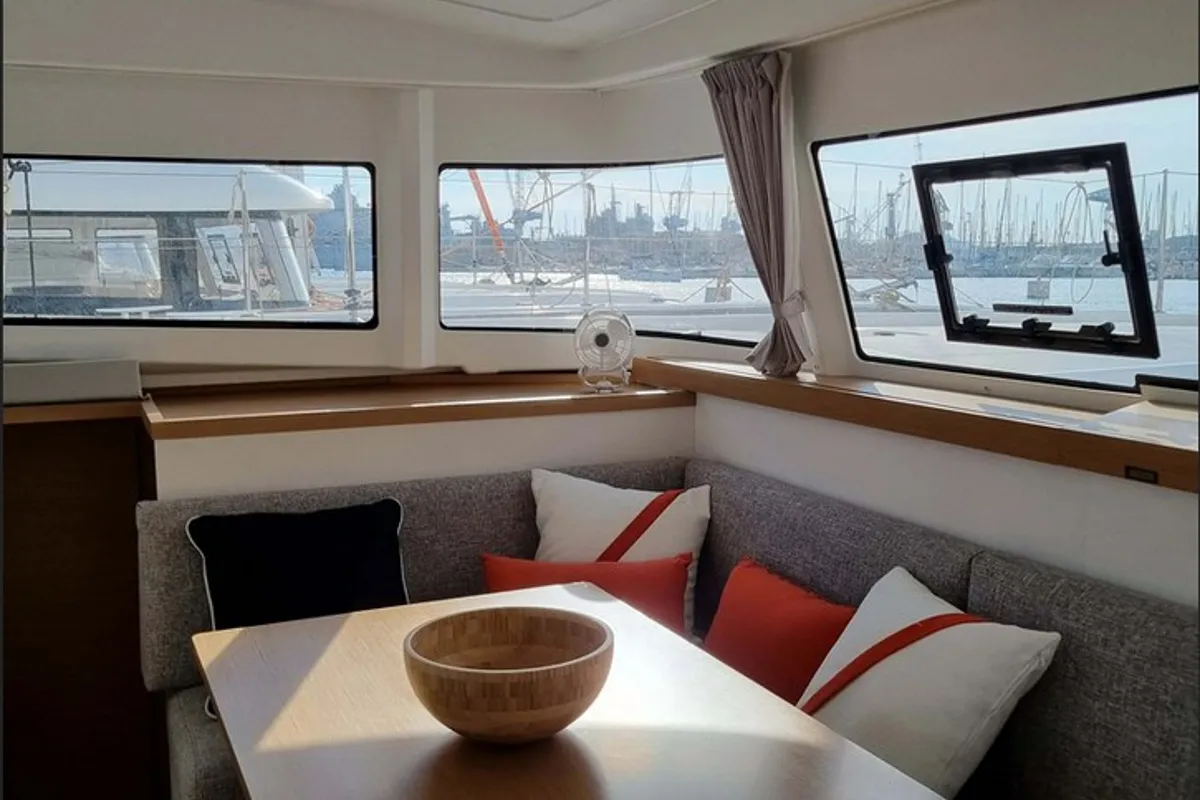Salon of Alpamapa, a Excess 11 catamaran at Toulon, France