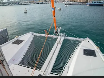 Deck of Alpamapa, a Excess 11 catamaran at Toulon, France