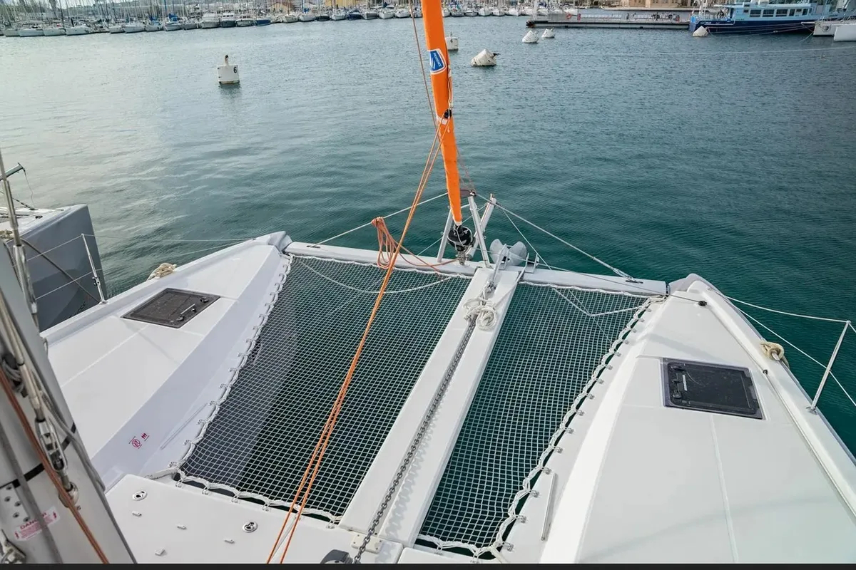 Deck of Alpamapa, a Excess 11 catamaran at Toulon, France